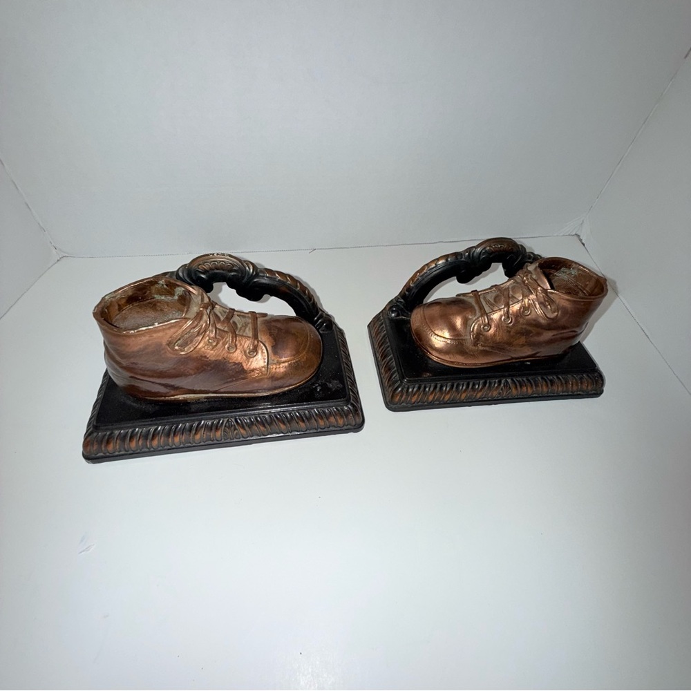 Vintage Copper Baby Shoe Bookends